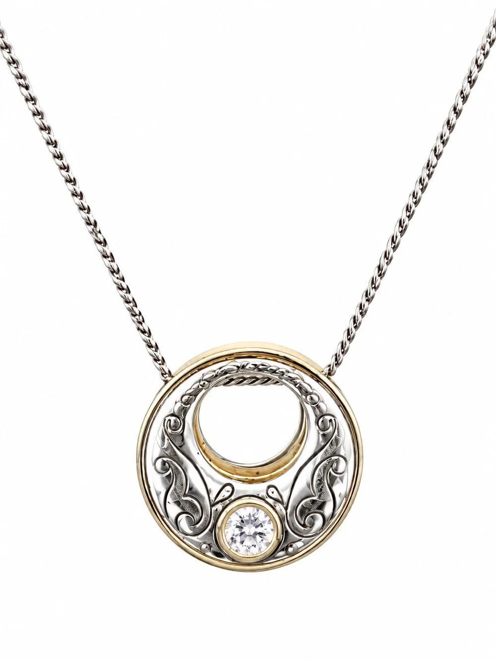 Brighton Aries Silver/Gold Swarovski Crystal Reversible Pendant Necklace